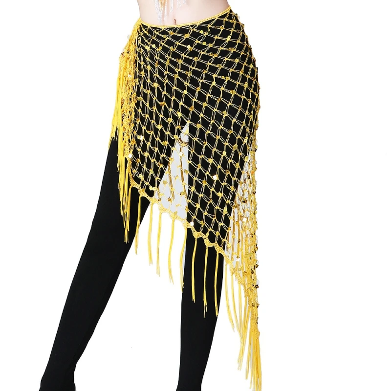 Hollow Out Belly Dance Sequined เข็มขัดเครื่องแต่งกายกระโปรงสะโพกเวทีเสื้อผ้าโซ่เอวผ้าพันคอหญิง Dancewear 14 สี