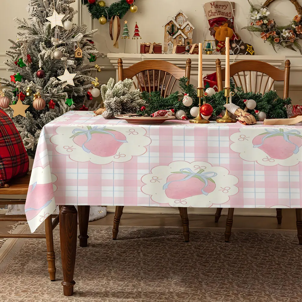 Strawberry Floral Frame Waterproof table cloth, splash-proof tablecloth, for party, Halloween, Christmas, dining, camping