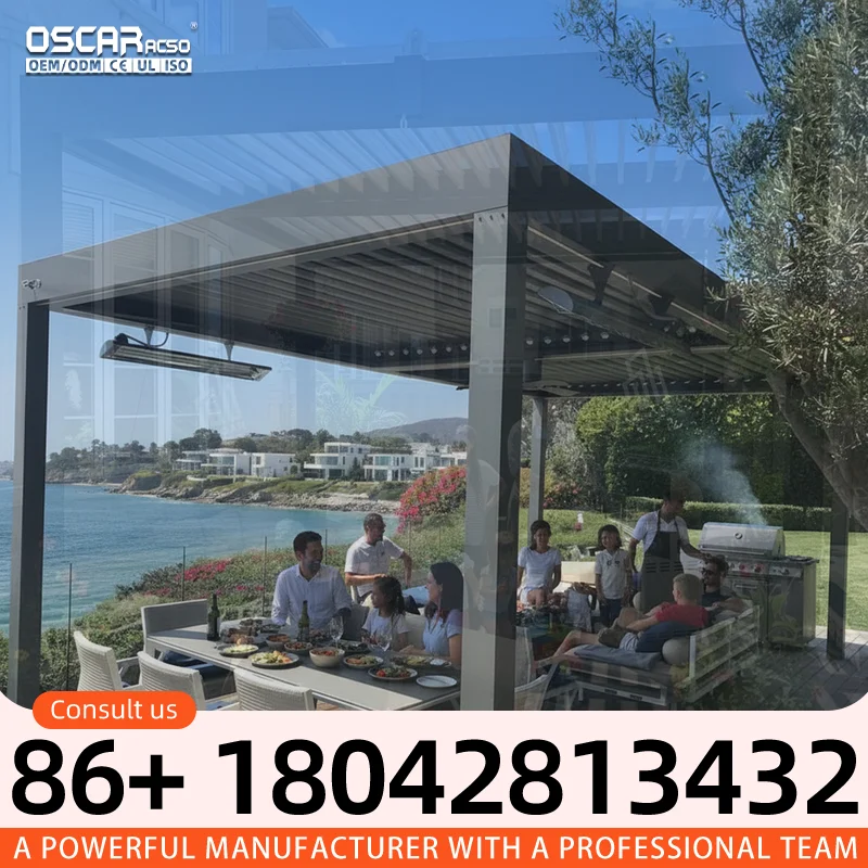 Modern Automatic Outdoor Arches Bioclimatic Aluminium Pergola with Opening Louvred Roof for Patio Backyard Garden pergola