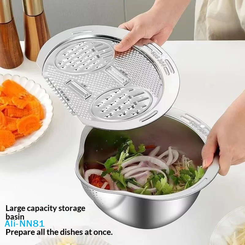 【N】1/2PCS Slicing And Shredding Machine Vegetable Drain Bowl Rice Cleaning Bowl Fruit Veg Drain Basin Kitchen Tools