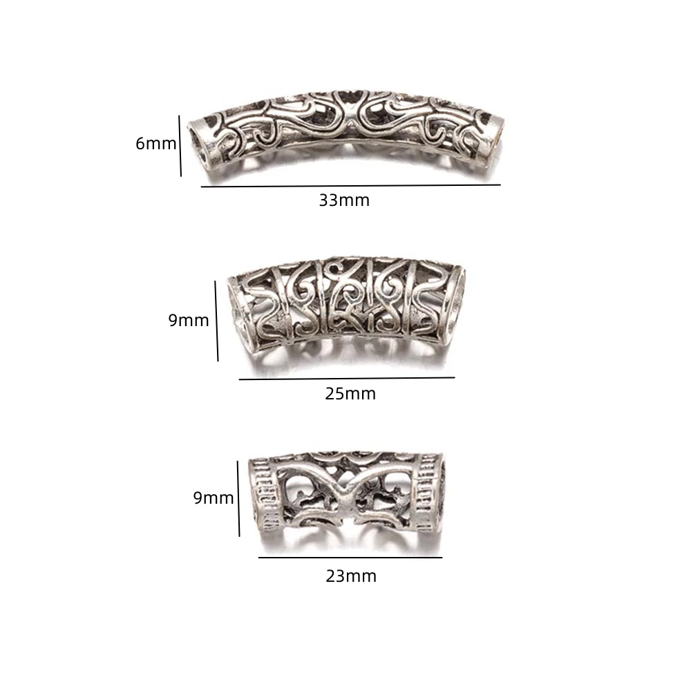 10pcs Antique Filigree Long Curved Noodle Tube Spacer Beads For DIY European Charm Bracelet Necklace Jewelry Making Accessories