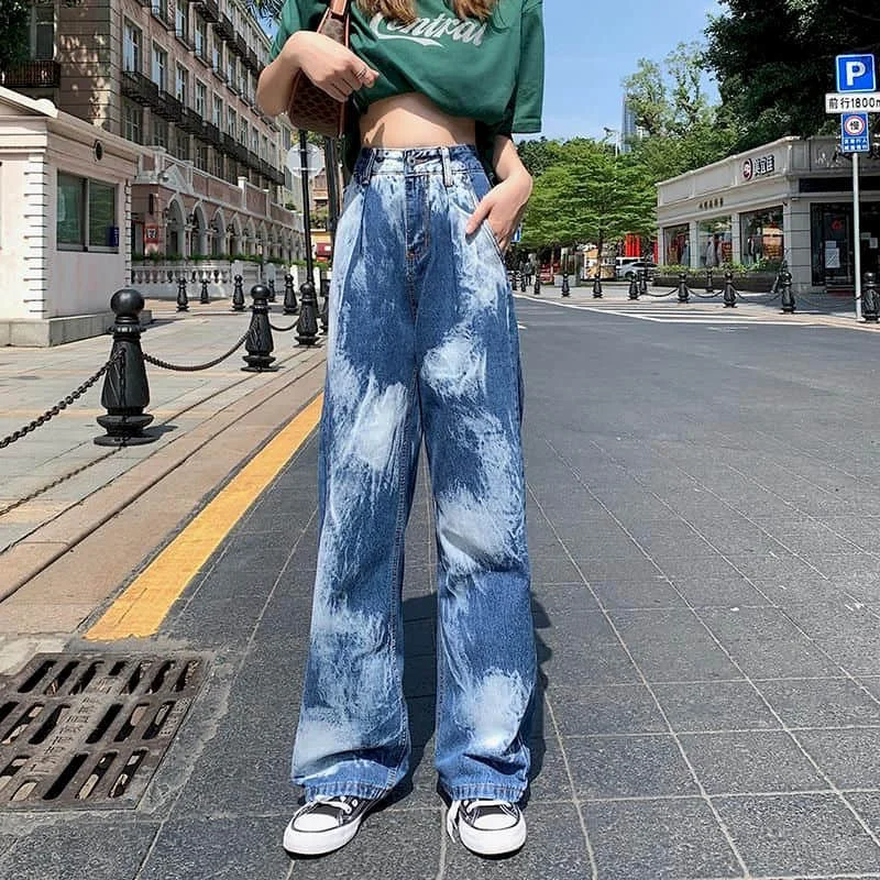 

Women's Jeans Women's Pants Streetwear High Waist Pants Denim Trousers Vintage Clothes Wide Leg Tie-dye Y2k Jeans Baggy Pants