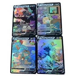 4pcs/set Pokemon Halloween Party Gengar Cooking Psyduck Self Made Refraction Flash Card Anime Classics Game Collection Cards Toy