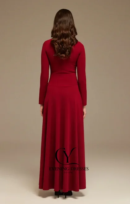 فساتين CUYUN أنيقة بأكمام طويلة لحفلات الزفاف للضيوف أرجواني كريب ثنيات غير متماثلة ورقبة غير متماثلة فستان ماكسي مخصص للحفلات 2026