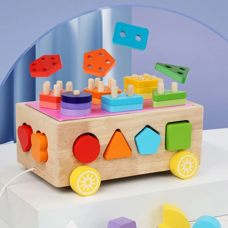 Blokken Kinderpuzzelspeelgoed Boerderijvissen Vorm Koppelen Wortel Trekken Plezier Baby Koppelen Kleine auto Speelgoed Ouder-kind activiteiten