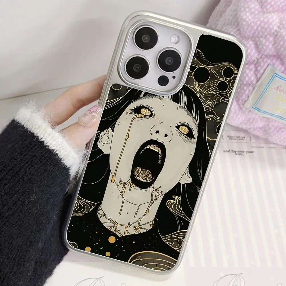 Coque de téléphone portable avec Art gothique de terreur, étui de luxe coloré plaqué argent pour iPhone 17 16 15 14 13 12 11 Air Pro Max Plus