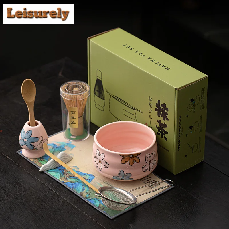 

8pc/set Sakura Pink Blossom Ceramic Tea Set Complete Set Matcha Whisk Chasen Japanese Matcha Set Kit Tea Soaking Tea Ceremony