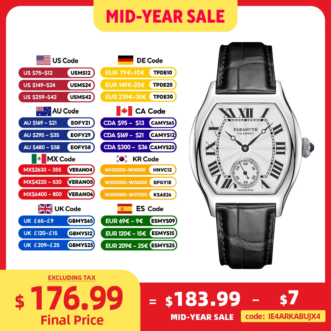 

FARASUTE 36mm Retro Hangzhou Customized Manual Mechanical Movement Wristwatches Sapphire 5Bar Waterproof Watch Men reloj hombre