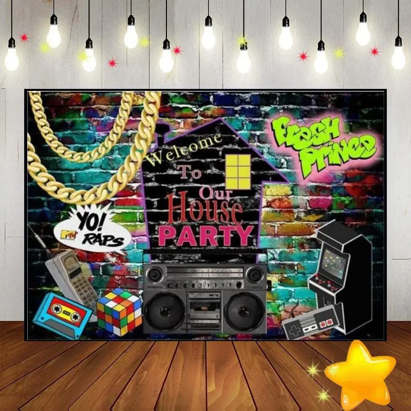 Neon Graffiti 80's 90's Backdrop Retro Hip Hop Background Photo Party Custom Birthday Decoration Photography Backdrops Banner