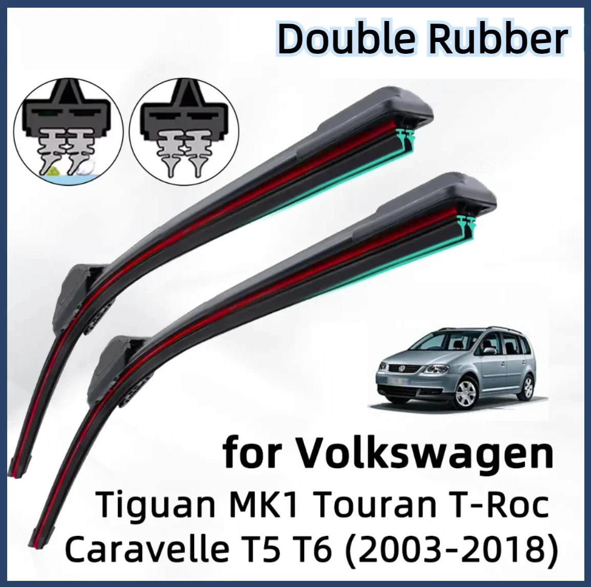

Double Rubber Car Wiper for Volkswagen Tiguan MK1 Touran Multivan T-Roc Front Wiper Blades Brushes Cutter Accessories Windscreen