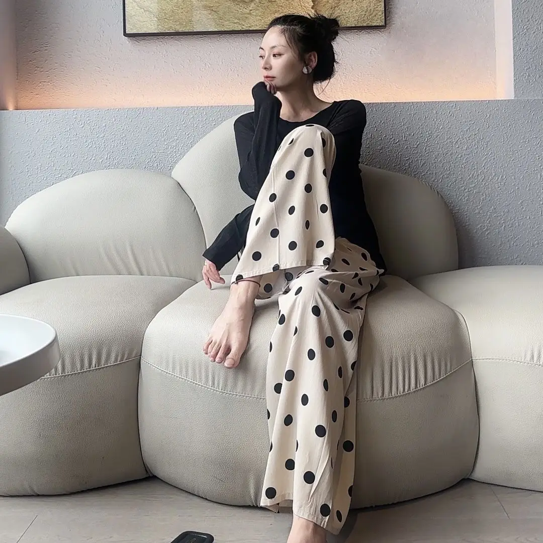 

Wide-leg Pajama Pants for Women With Thin Bows and Home Pants Loose and Casual Fluffy Woman Sleep Shorts Women's Wear Bottoms Pj