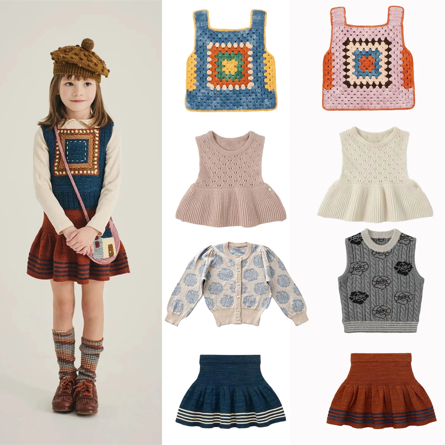 Kids Wool Sweater for Girls SP Brand Knitted Vest and Skirt Chidlren Autumn Perfect Outfit Ideas Princess Girls Retro Cardigan