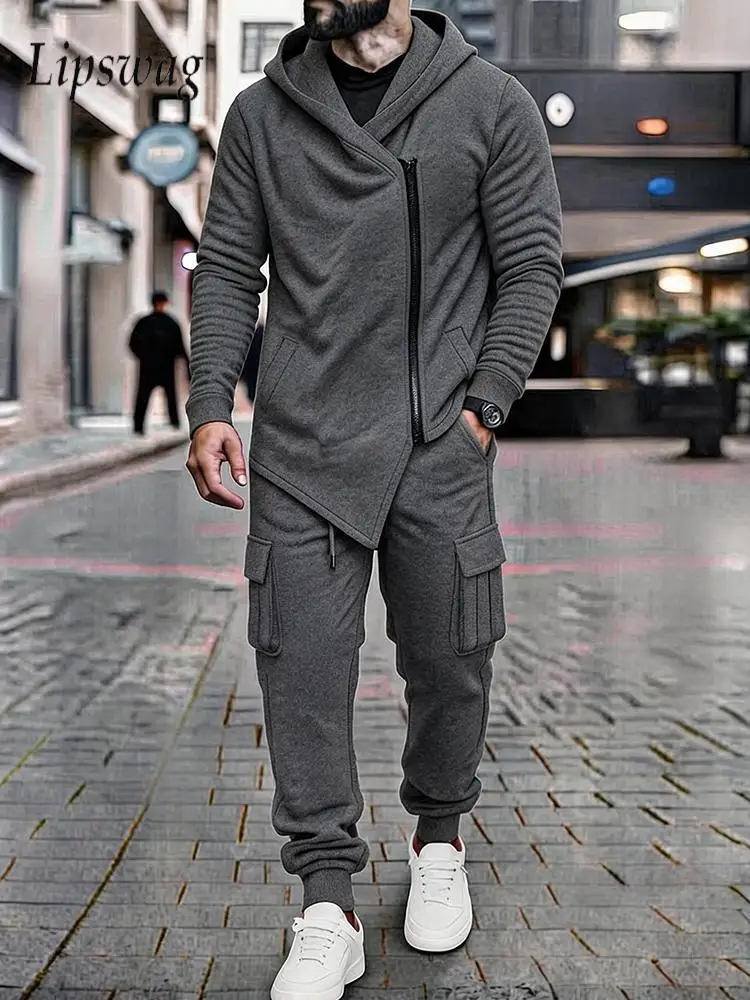 survetements-a-capuche-pour-hommes-style-vintage-couleur-unie-epaissis-pour-l'automne-et-l'hiver-tenues-deux-pieces-a-manches-longues-et-pantalon-pour-l'exterieur