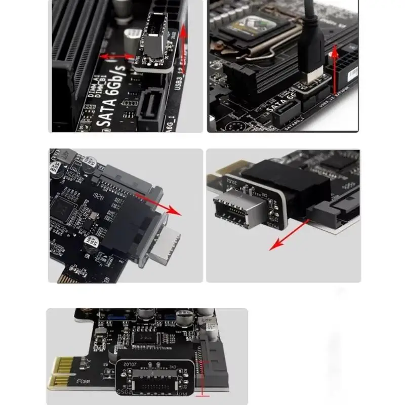 USB 3.0 Type-E Female To 19-Pin Male Adapter For Internal Motherboard Connection - Vertical Header Splitter For Type C