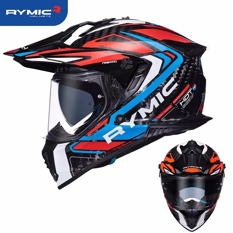 Rymic X60 Motorcycle Travel Carbon Fiber Rally Motorcycle Helmet Men's and Women's Off-Road Four Seasons Double Mirror Hard Hat
