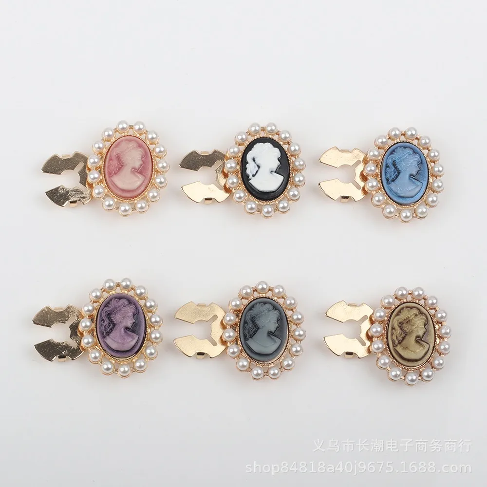 1PCS New Cross Border Oval Pearl Lady Head Button Cover Clips for Shirt Suit Cufflinks Tortoise Shell Design Elegant Fashion