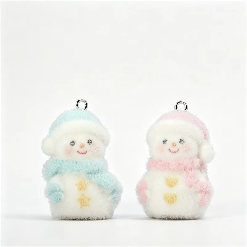

Winter style 40pcs/lot coolor flocking effect cartoon Snowman shape resin beads diy jewelry garment hair accessory