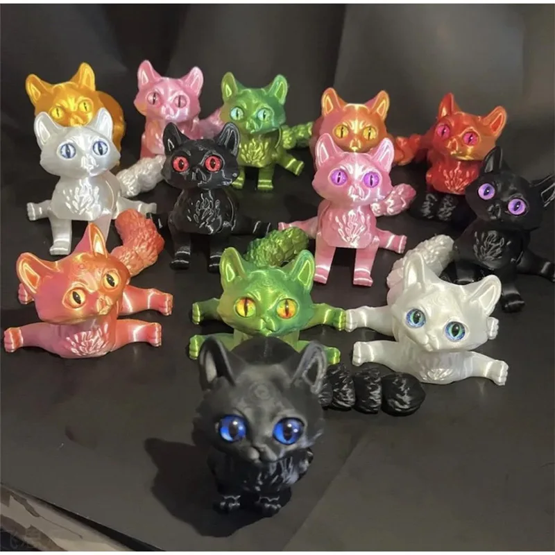 3D Printing Cartoon Cat Decoration Simulate Cute Cat Ornament Joints Movable Creative Desktop Figurines Gift Home Decorate