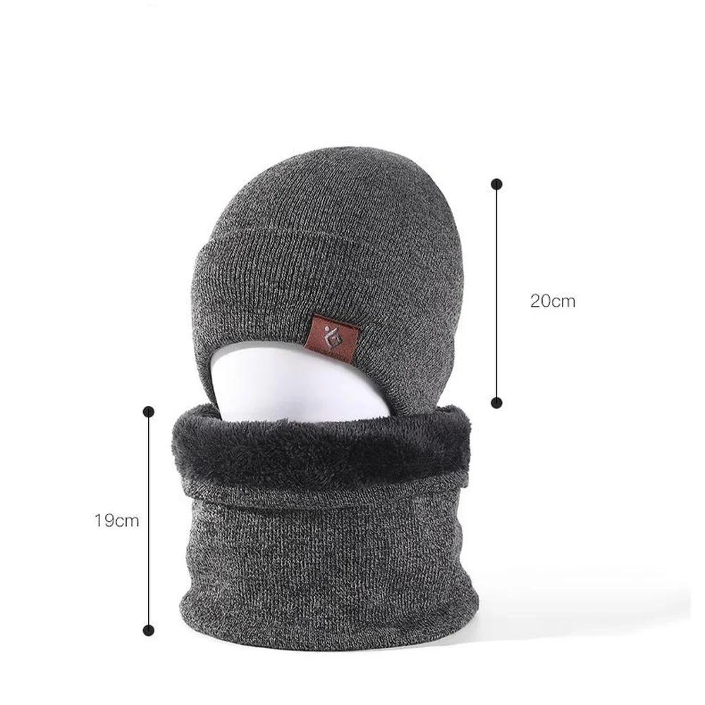 

2pcs/set Mens Winter Velvet Hat Scarf Thick Plush Lining Beanies Hats Set for Women Snood Scarves Winter Warmth Set