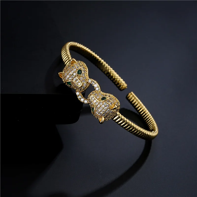 Hot Trendy leopard head open bracelet bangle for Men's 18K gold electroplated gold Bracelet Men and Women Couple Jewelry Gift