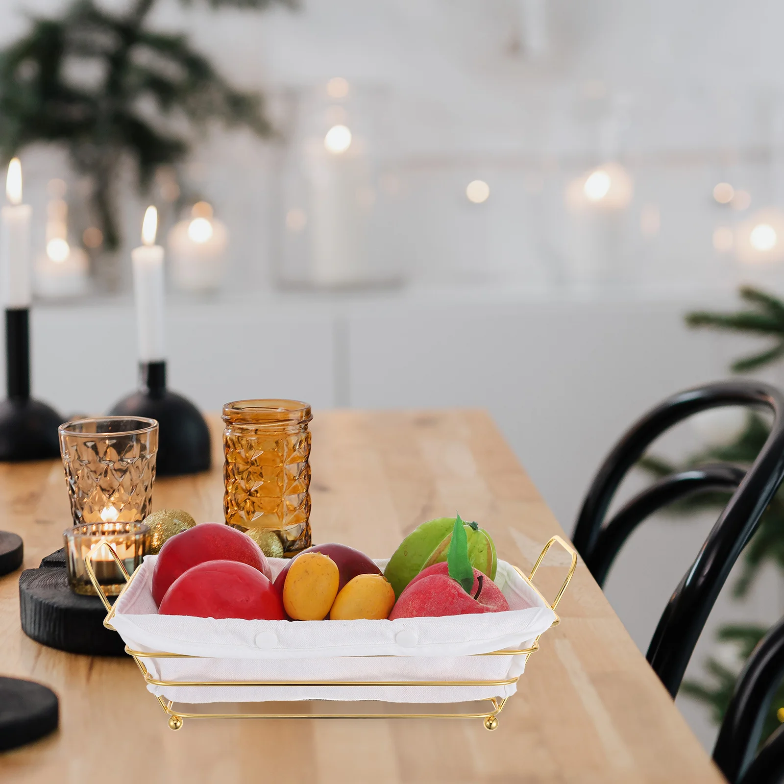 

Gold Iron Rectangle Wire Basket for Bread Fruit Storage Kitchen Pantry Organizer Decorative Food Tray Tabletop Serving Hollow