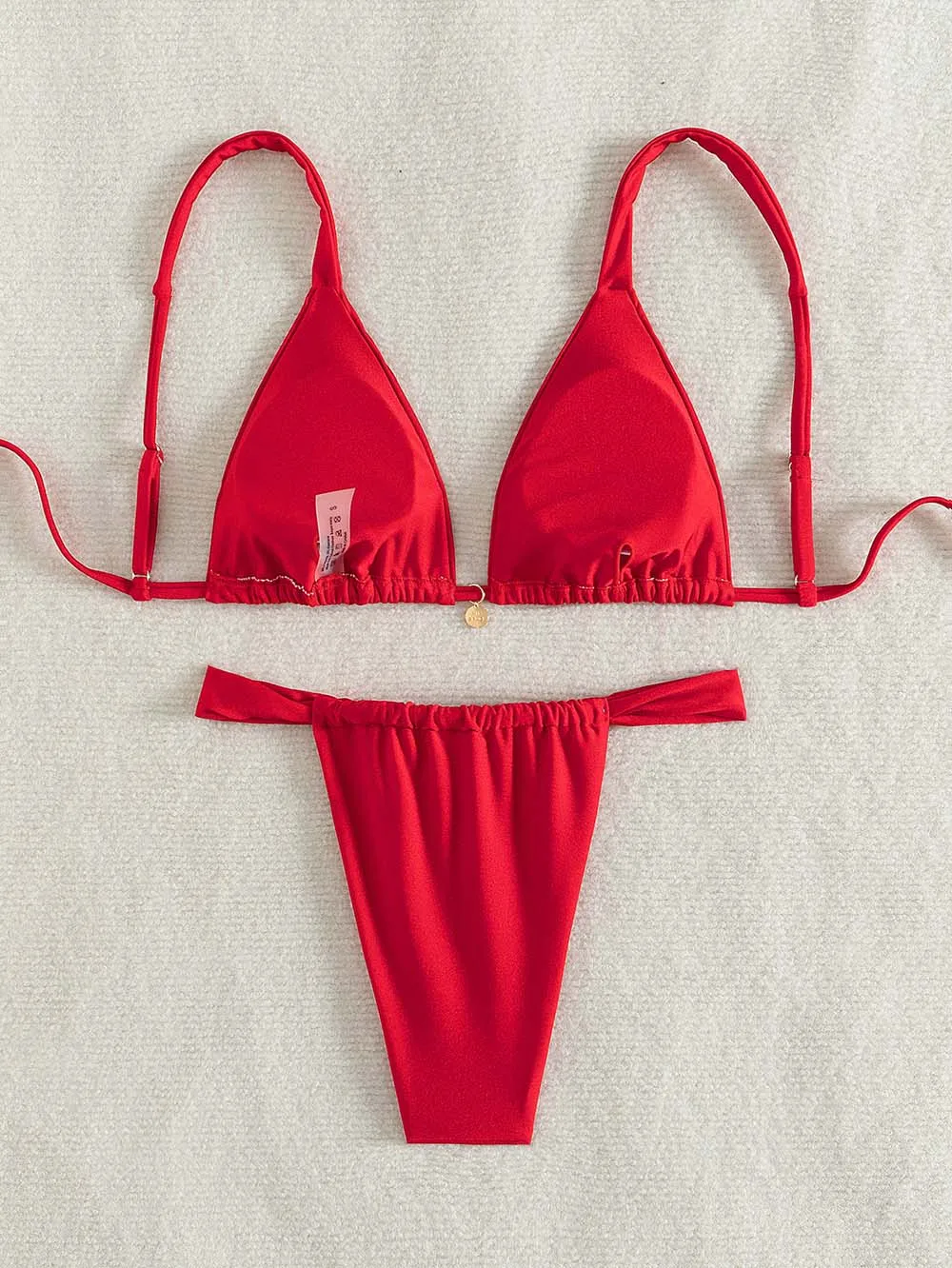 Bikini Triange rojo Tanga traje de baño de dos piezas traje de baño Y2K dopamina Halter traje de baño para Yong Gril Vocation