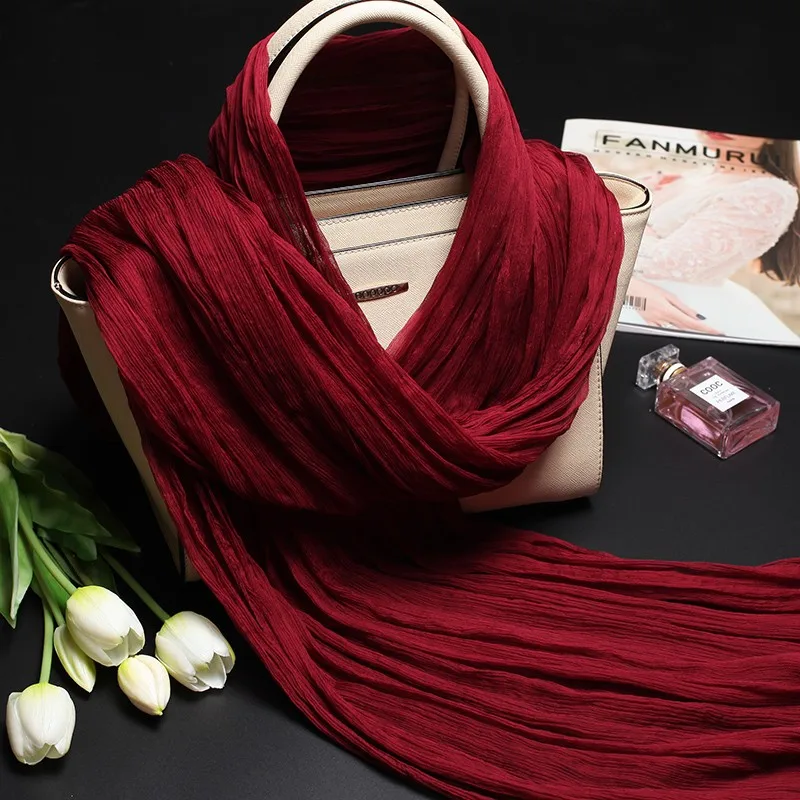classic-silk-scarf-autumn-winter-long-folded-wine-red-silk-scarf-faionable-high-end-feeling-korean-sle-women's-s