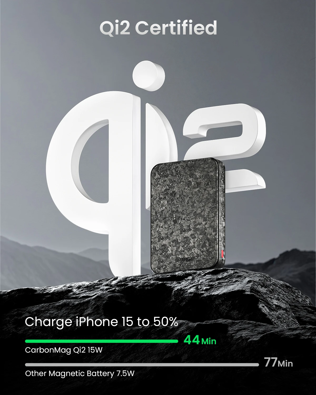 SHARGE CarbonMag 10K iPhone Qi2 Certified Magnetic Carbon Fiber Power Bank External Wireless Charge for iPhone 16/15/14