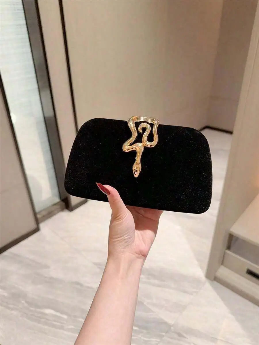 Luxury Black Velvet Mini Clutch With Gold Snake Clasp For Formal Events, Weddings, Cocktail Parties  Elegant Gift For Her