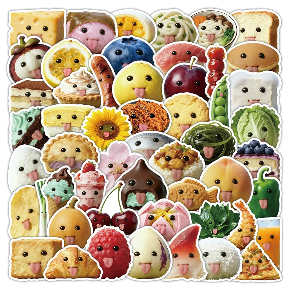 

50Pcs Abstract Cartoon Fruit Food Stickers Cute Food Vinyl Waterproof for Laptop Phone Case Notebook Water Bottle DIY Stickers