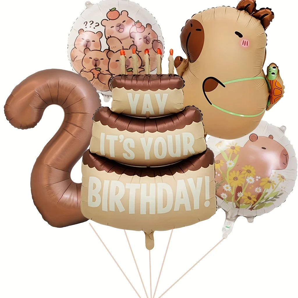 1 Set Cartoon-Tier Capybara-Thema Geburtstagstorten-Ballon-Banner Kinderparty-Dekorationen Zahlen-Folienballon Babyparty-Geschenke