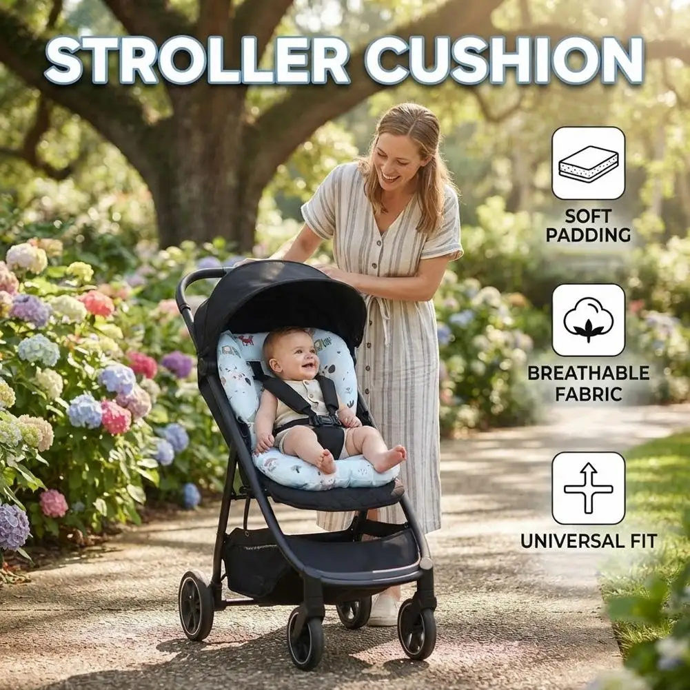 Baby Stroller Liner Breathable Cotton Seat Pad Universal Pushchair Pram Cushion Washable Infant Car Mattress Accessories