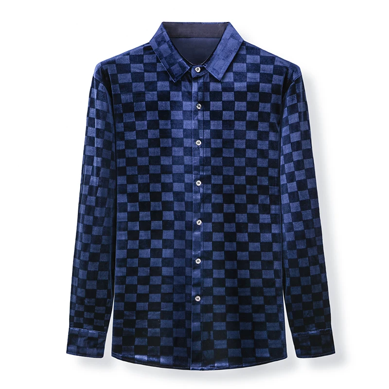 Camisa informal a cuadros para hombre, camisa de manga larga de terciopelo suave y cómoda, de lujo, para negocios, a la moda, para otoño, nueva calidad