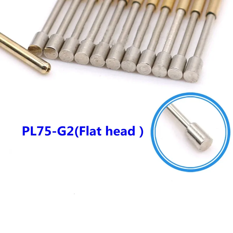 100PCS/pack Spring Test Pin PL75-G2 Flat Head Outer Diameter 1.02mm Long 33.35mm For PCB Probe