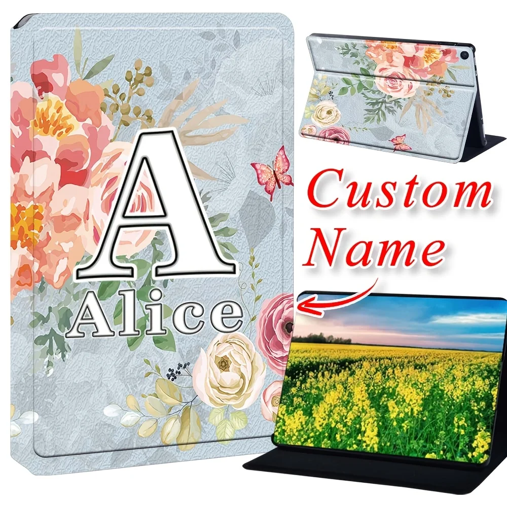 

Custom Name Tablet Case Compatible with Fire HD 10 (9th/7th/5th Gen, 2019/2017/2015) Stand PU Leather Foldable Tablet Cover Case