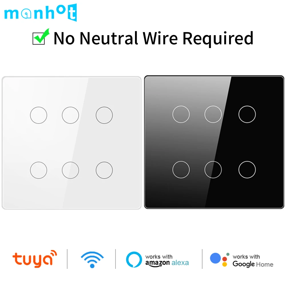 Tuya Smart Life Brazil 4x4 WiFi Wall Light Switch 4/6 Gang Touch Panel Switches APP Voice Control for Alexa Google Home 100-250V