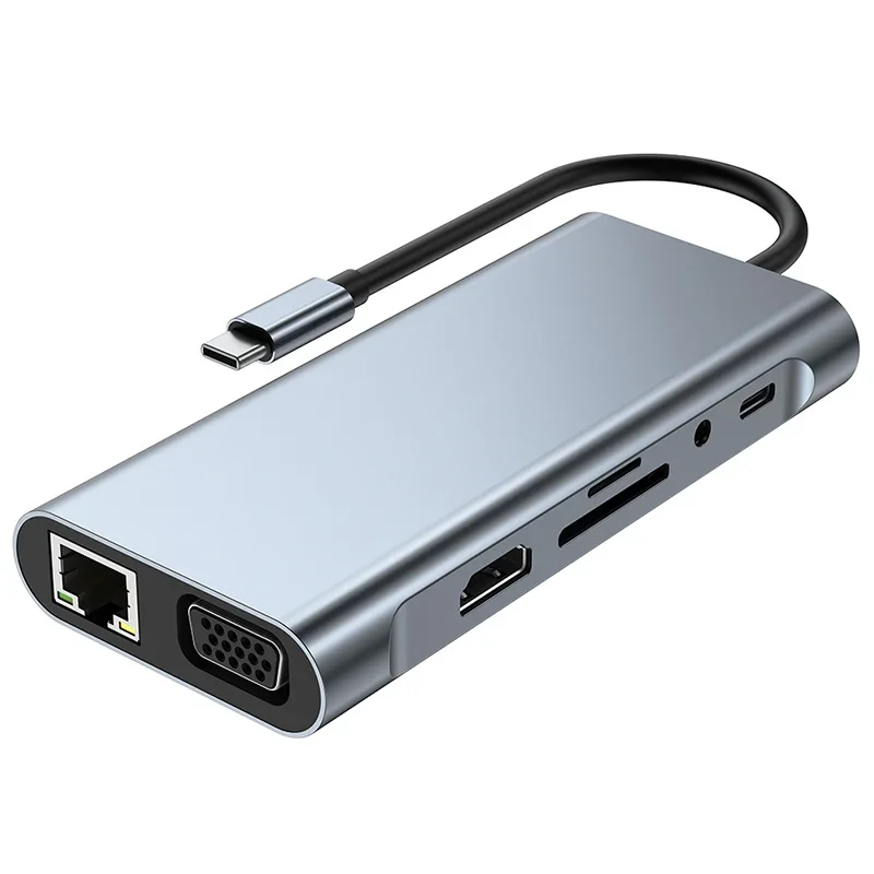 

11 в 1 USB C концентратор адаптер типа C к 4K HDTV VGA RJ45 Lan Ethernet SD/TF концентратор 3,5 мм AUX 11 порт док-станция для разветвителя ноутбука