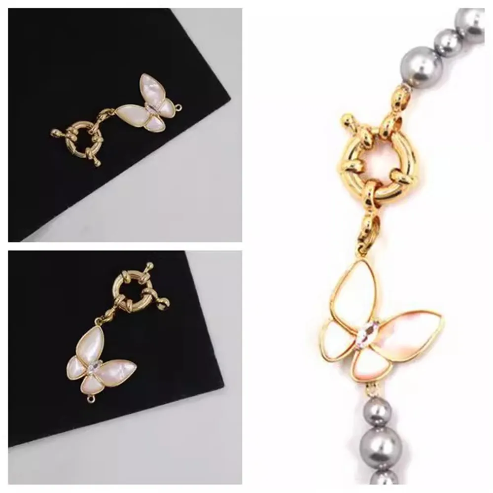 

DIY Accessories INS Wheel Buckle Design Butterfly Buckle Pearl Jade Beeswax Necklace Bracelet Simple Decorative Lock V038