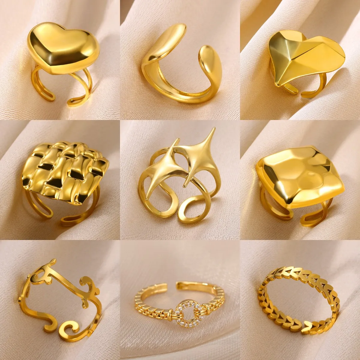 18K Gold-Plated Star Open Rings for Women Classic Stainless 