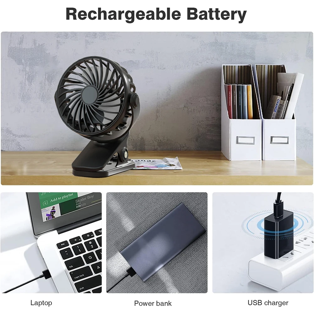 Desktop Mini Splint Fan USB Charging Car Electric Fan [360-degree Rotatable Three-speed Governor Table Clamp Dual-use]