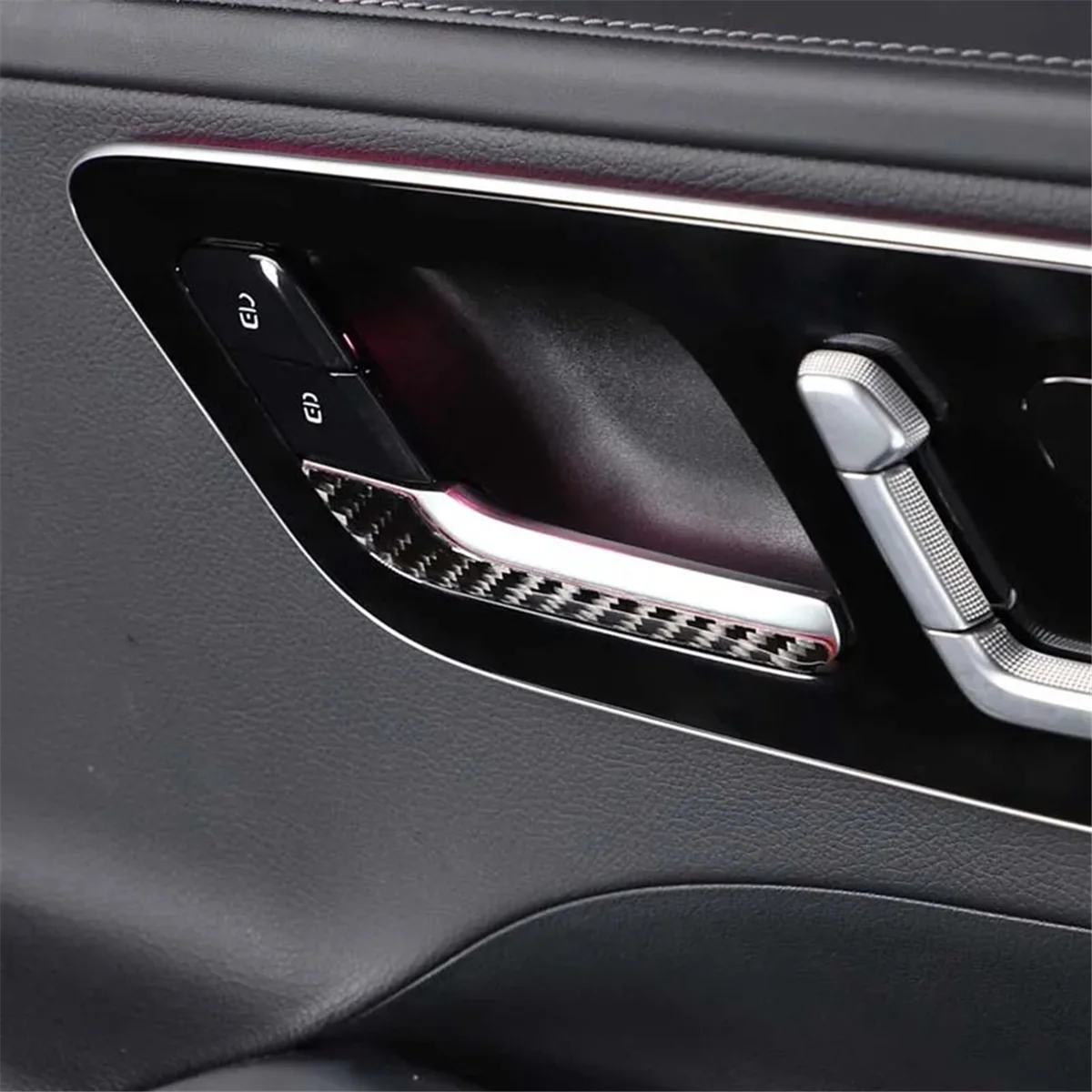 Clássico para mercedes-benz c-class w206 2022 2023 fibra de carbono macio maçaneta da porta interna do carro capa guarnição acessórios interiores