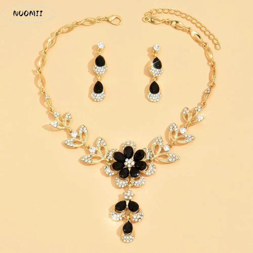 3 قطع الزفاف الساطع كريستال مجوهرات مجموعة رائعة الأقراط الفاخرة حجر الراين الذهب قلادة المرأة #1