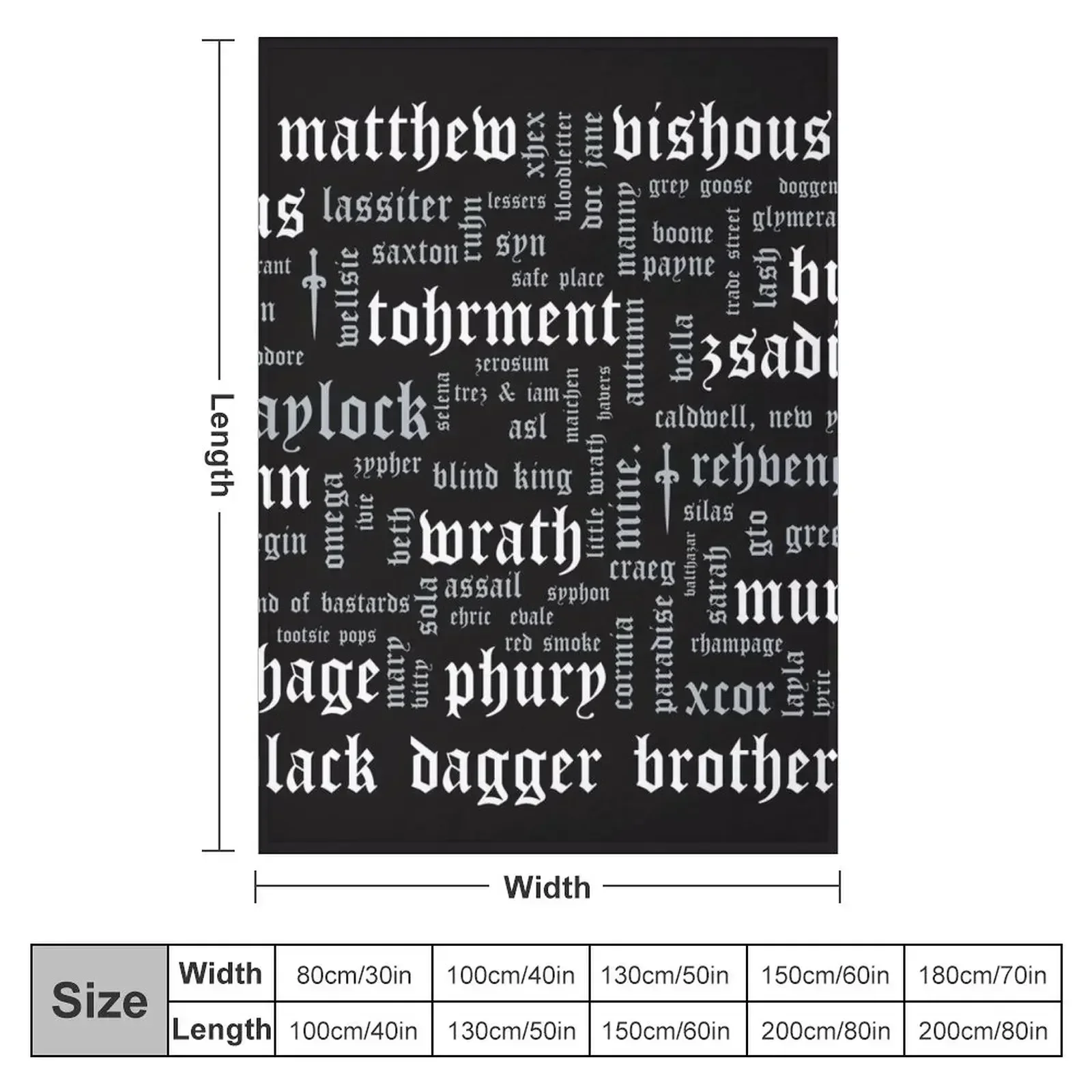 Black Dagger Brotherhood Word Cloud - Landscape Throw Blanket Soft Beds Cute Custom Blankets