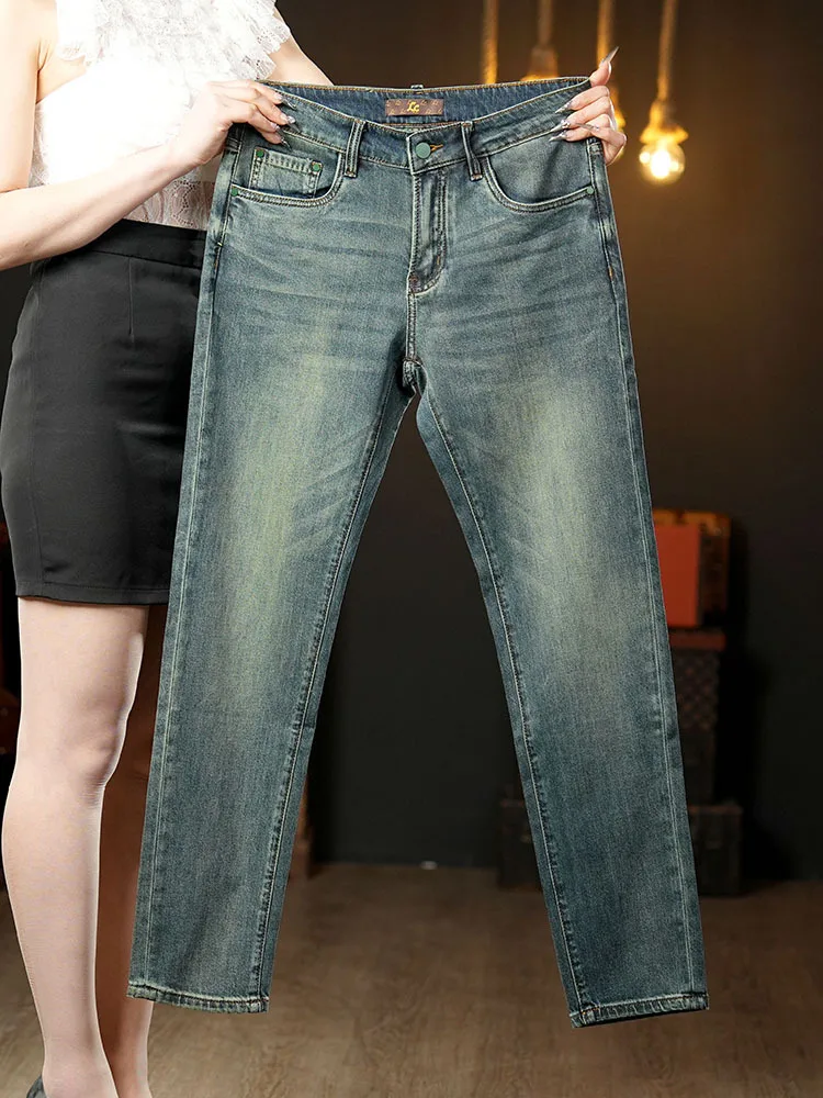 

Summer retro green jeans men's light luxury fashionable stretch slim fit small feet casual versatile denim long pants