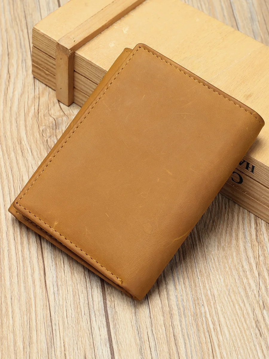 Crazy Horse Leather Coin Purse Short Wallet for Men