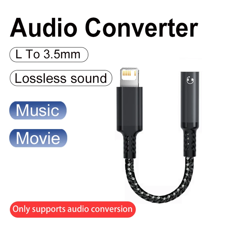 OTG Audio Converter L To 3.5mm HiFi Earphone Jack Audio Aux Adaptor  For iPhone 14 13 12 11 Pro Max 12Mini SE 2020 XS XR X 8 7 +