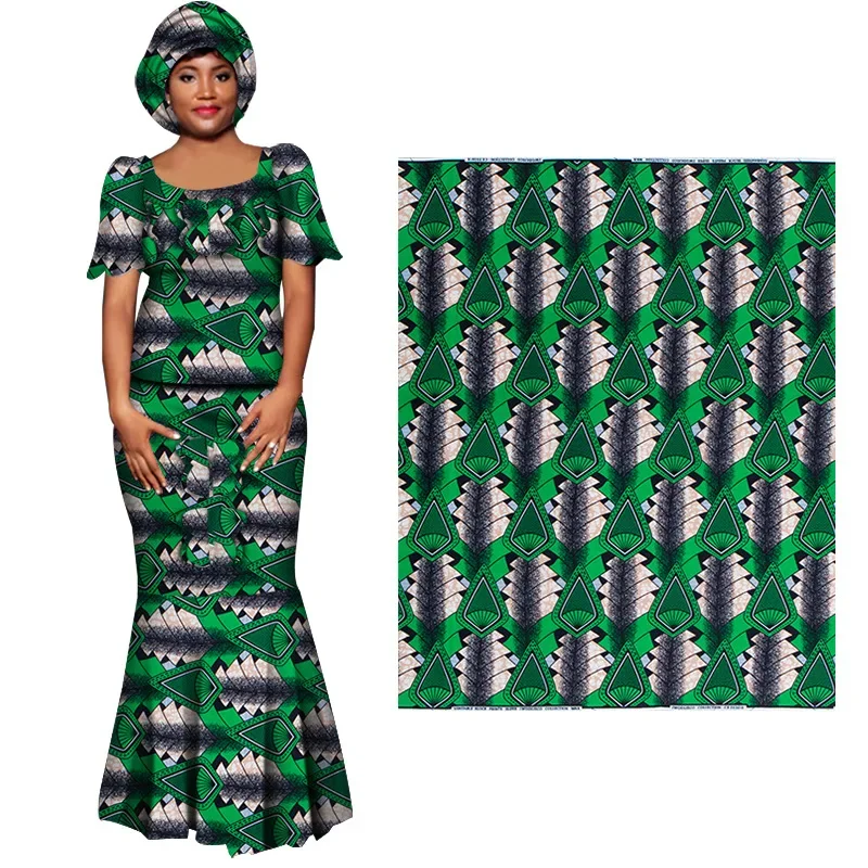 Ankara-tela de algodón con estampado geométrico para vestido, tela 100% de alta calidad, Color Verde Africano