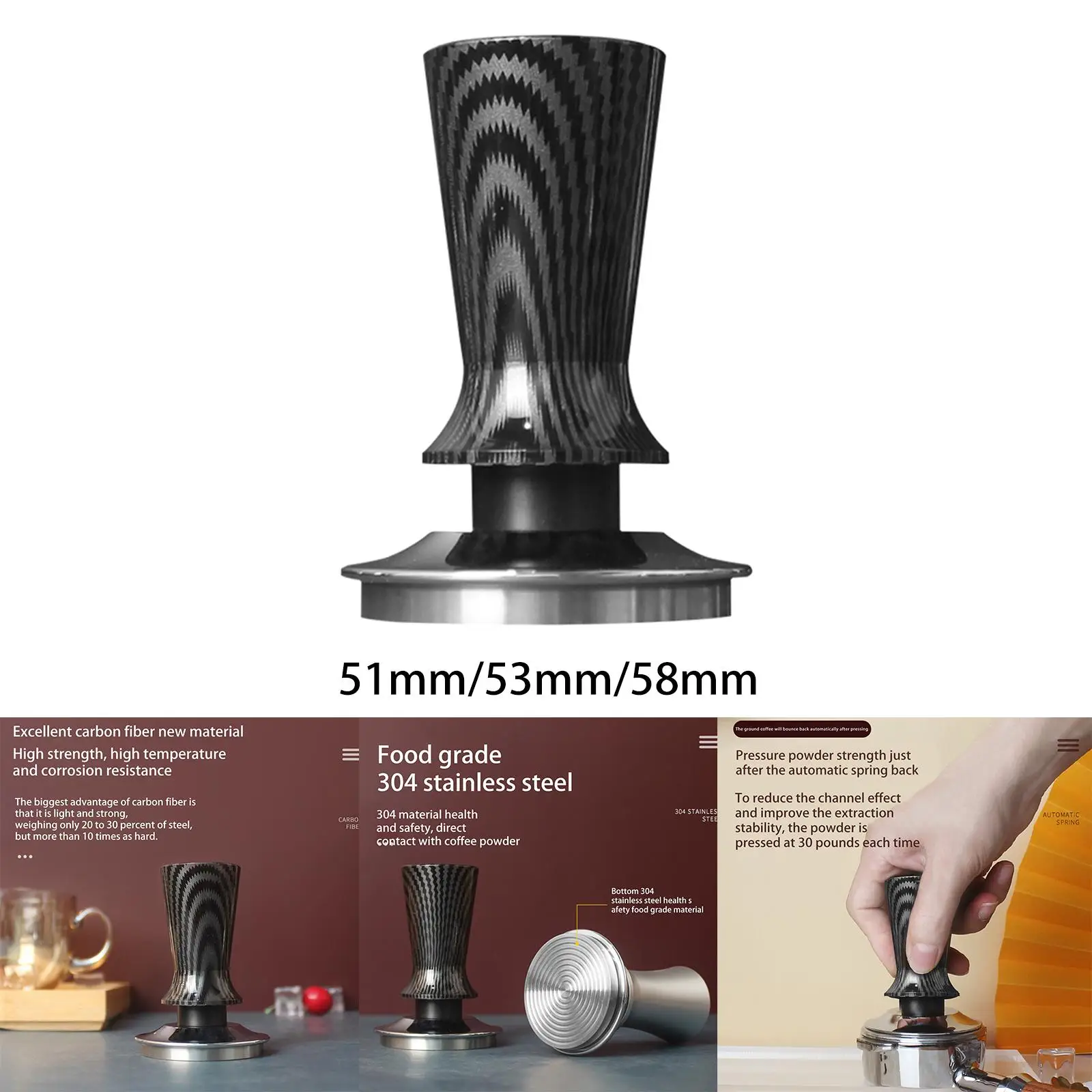 Acessórios de alça de fibra de adulteração de café expresso calibrado alça refinada para máquina de café base inoxidável com defletor circular