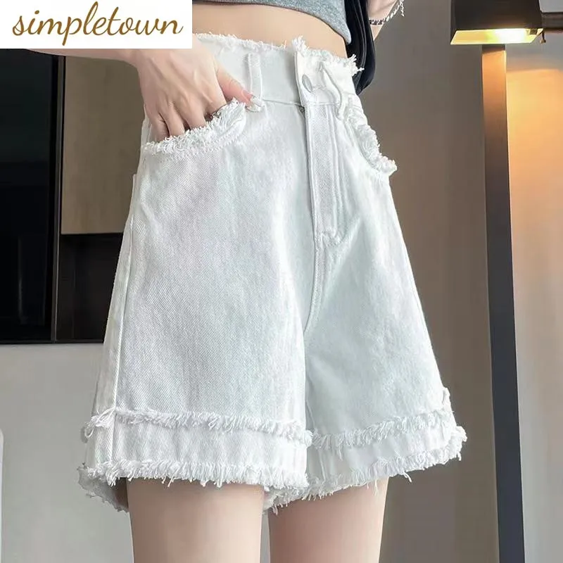 

Women's Denim Shorts Women's Mid Length Spring/summer High Waisted A-line Version Loose Fitting Fashion Wide Leg Quarter Pants