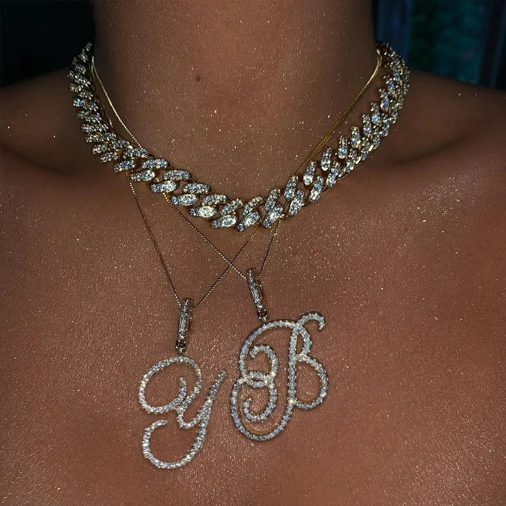 Women’s D Letter Pendant Necklace, CZ Paved Initial Charm with Snake Chain, Elegant Iced Out Bling Jewelry Gift
